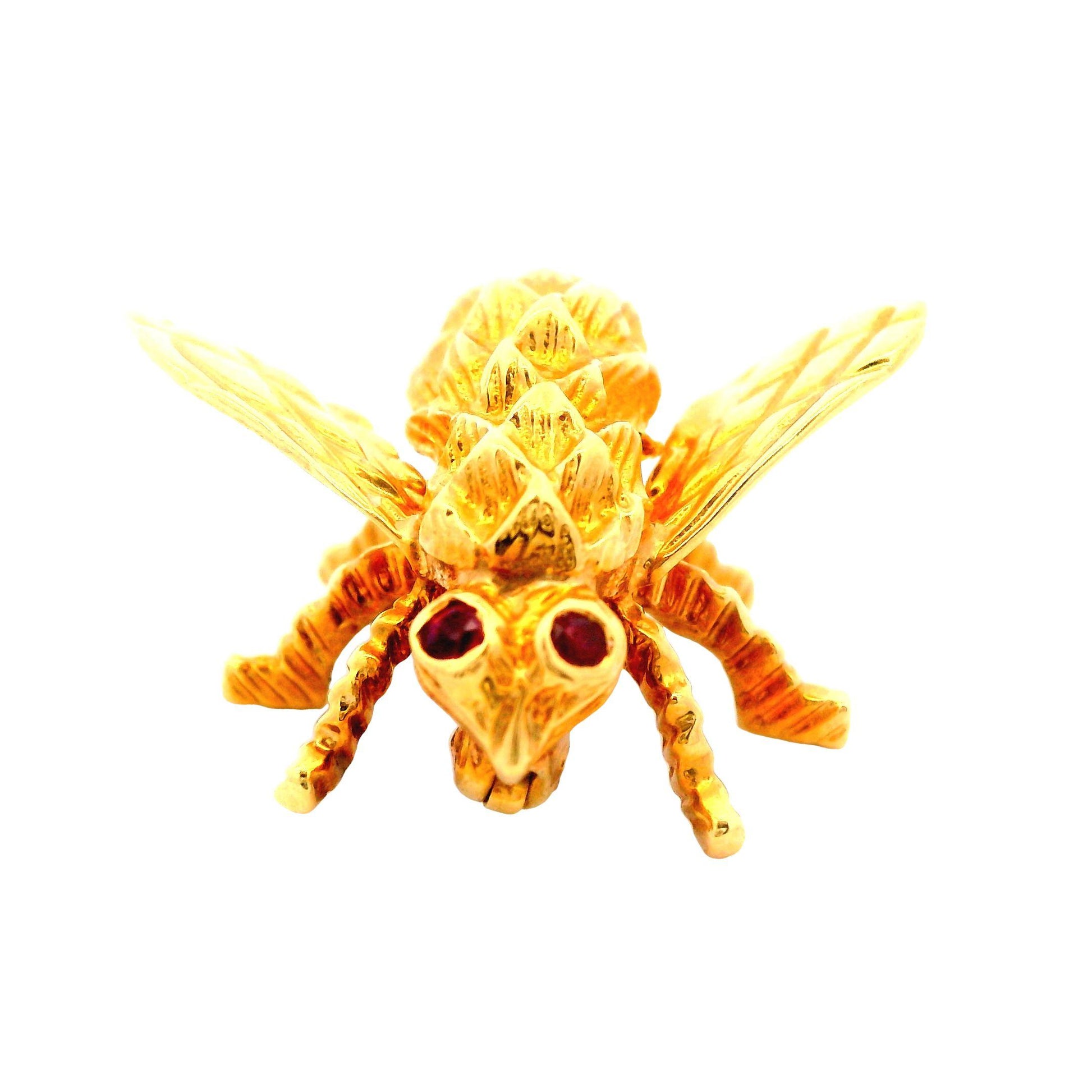 18k Yellow Gold Herbert Rosenthal Ruby Eyes Large Bee Pin/Brooch