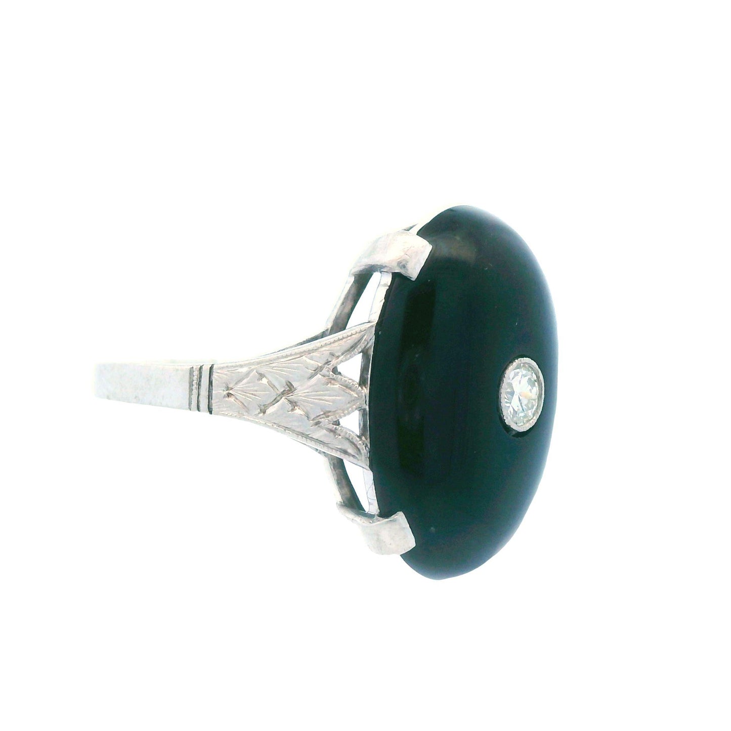 Deco 1920s Platinum Onyx and Diamond Ring