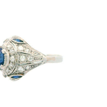 1915 Art Deco Platinum Diamond and Sapphire Ring