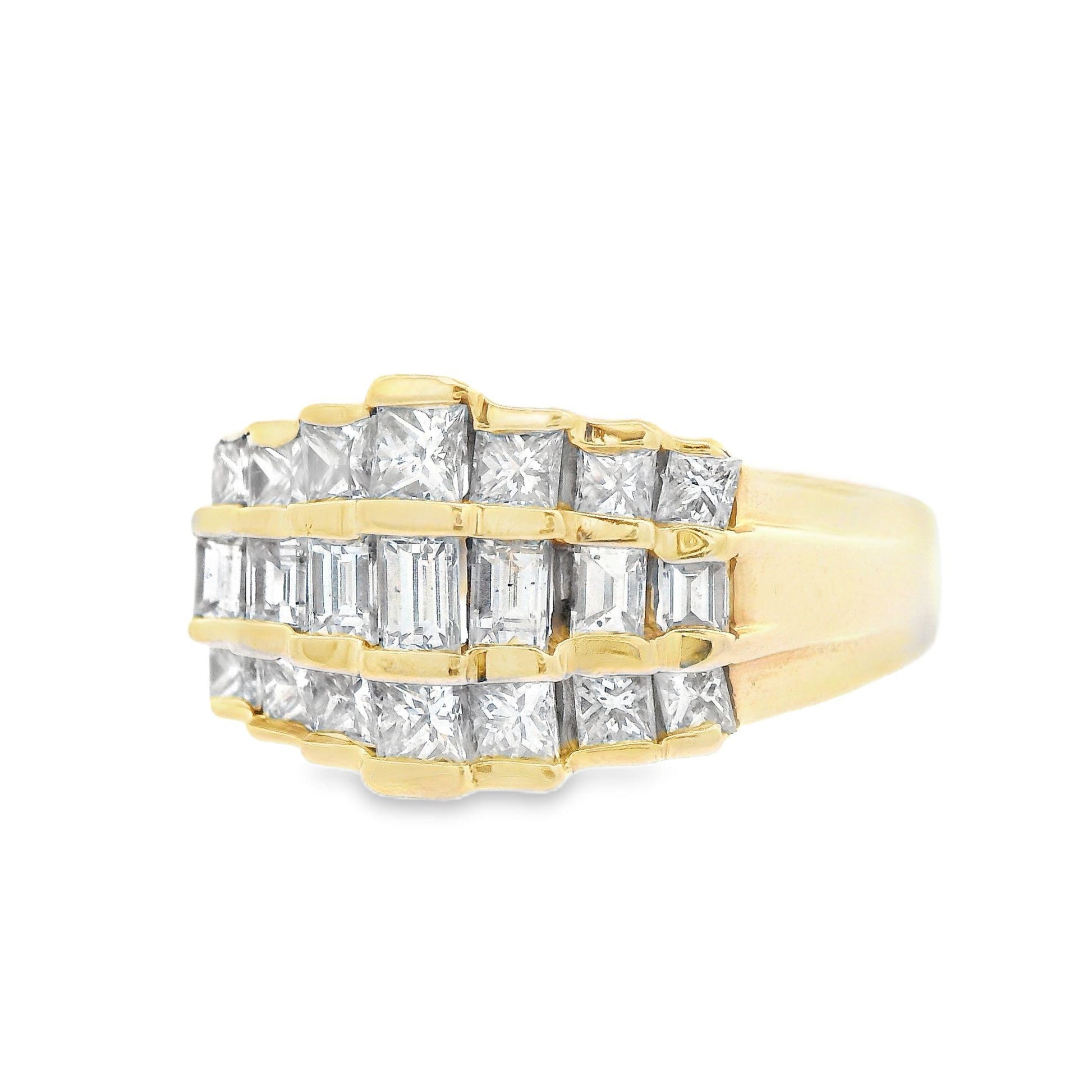 Contemporary 14K Yellow Gold Baguette and Princess Diamond Band w/ appraisal