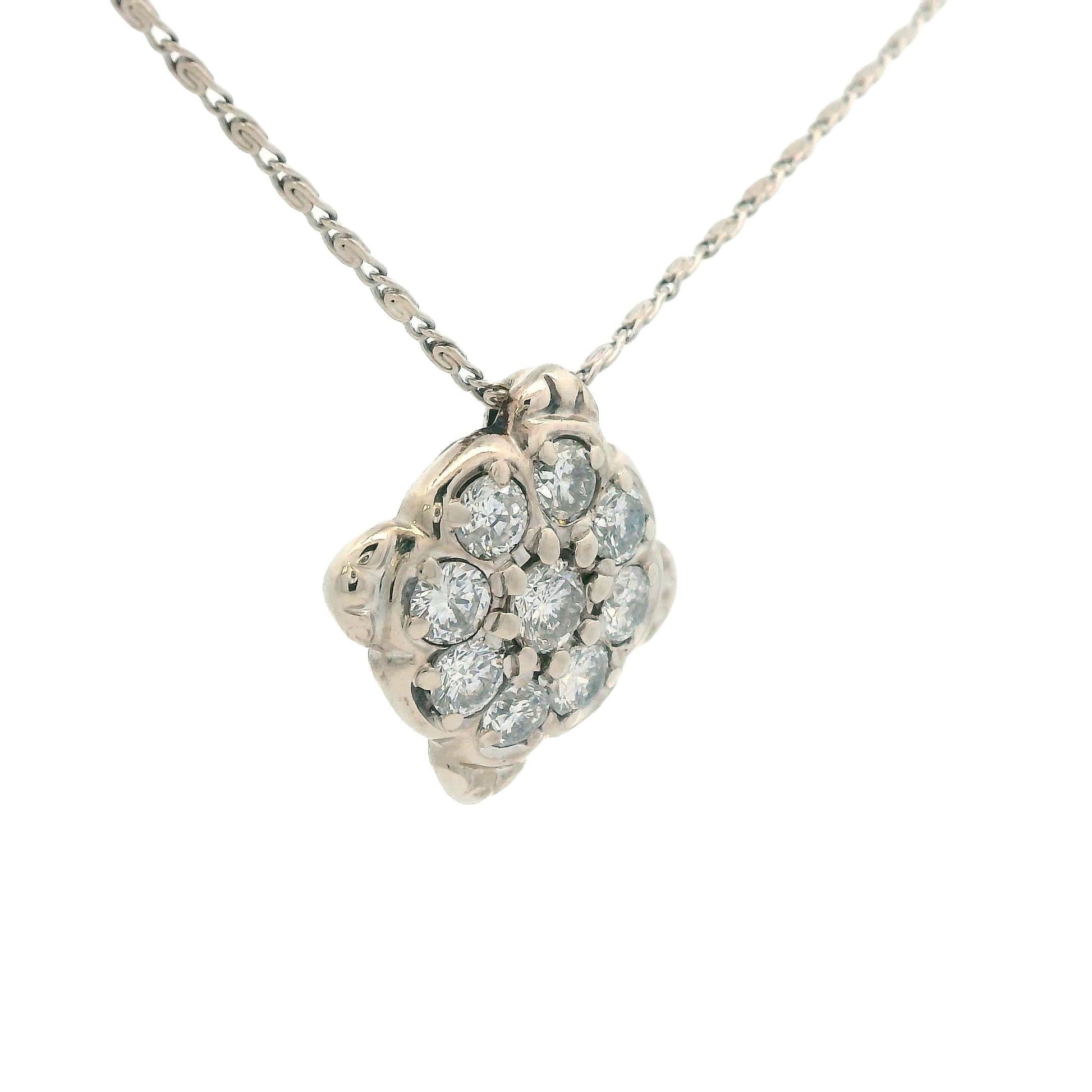 1960s 14k White Gold Diamond Cluster Pendant Necklace