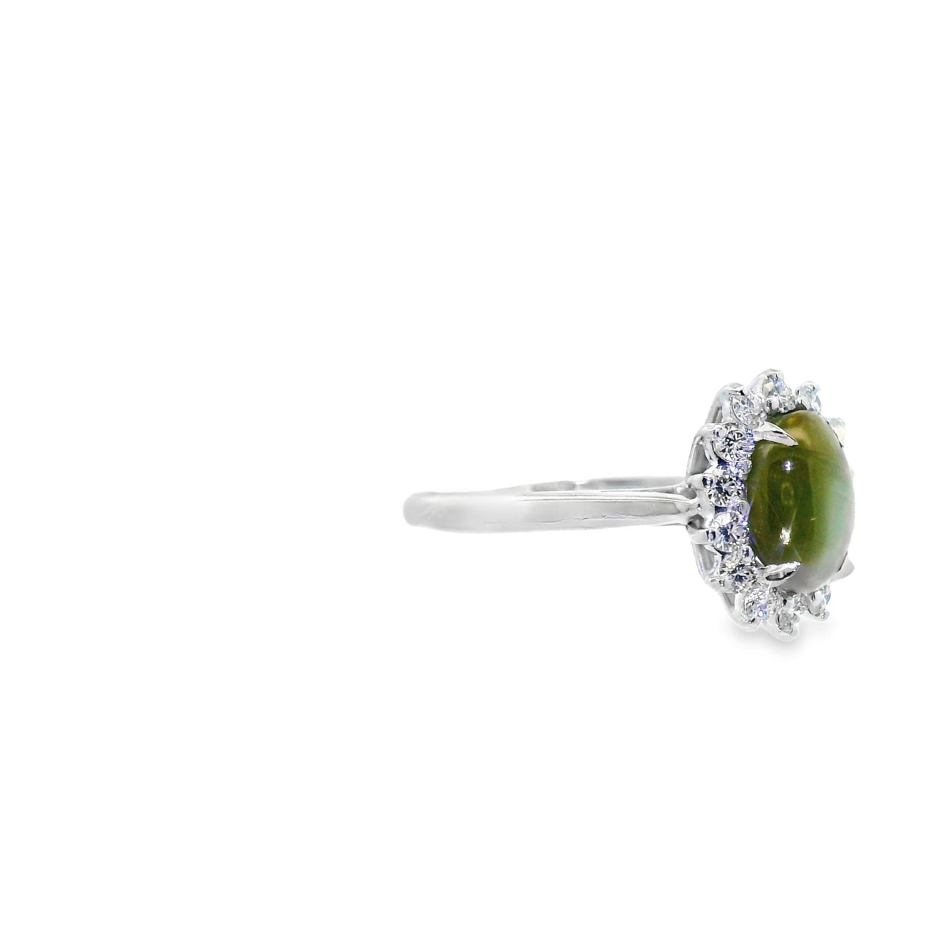 Diamond and 2+ carat Cats Eye Chrysol Beryl Platinum Ring