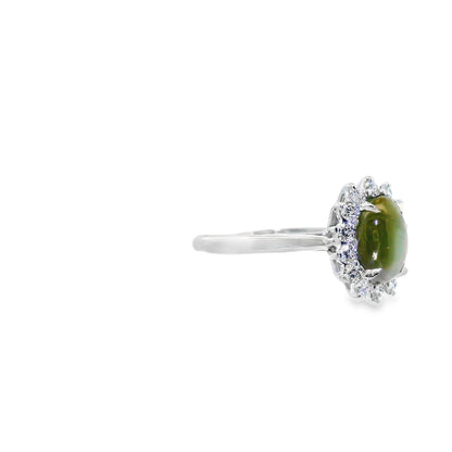 Diamond and 2+ carat Cats Eye Chrysol Beryl Platinum Ring