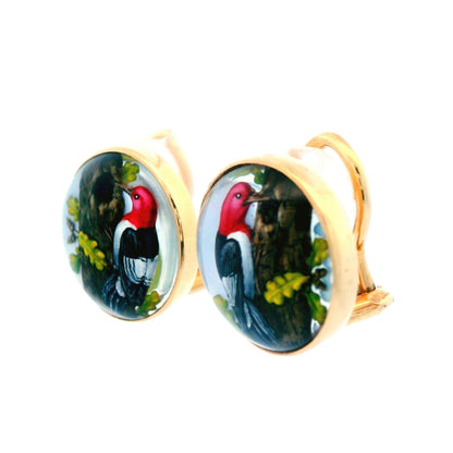 14K Yellow Gold Essex Crystal Reversed Carved & Painted Quartz Earrings