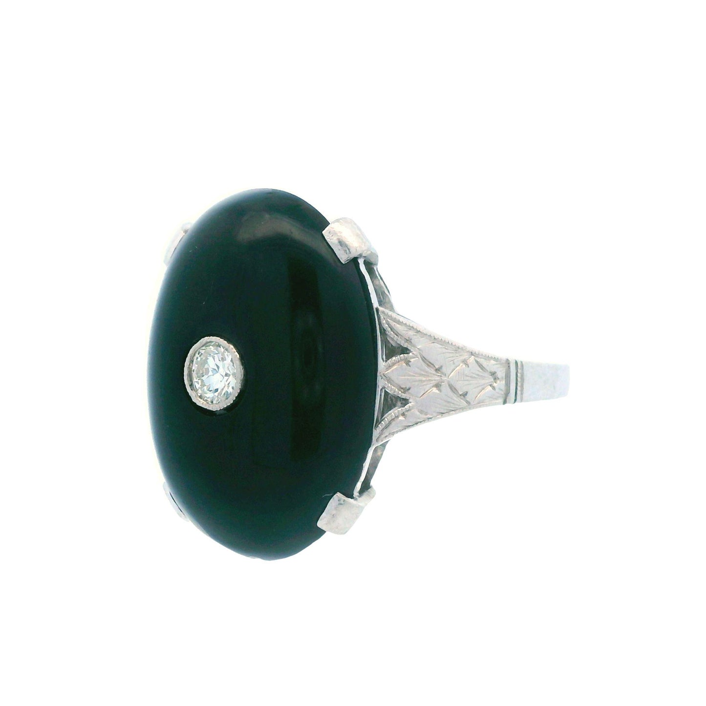Deco 1920s Platinum Onyx and Diamond Ring