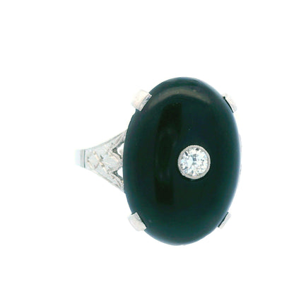 Deco 1920s Platinum Onyx and Diamond Ring