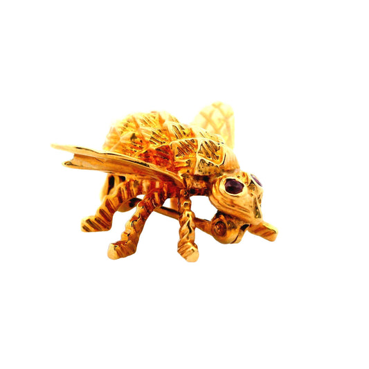 18k Yellow Gold Herbert Rosenthal Ruby Eyes Large Bee Pin/Brooch