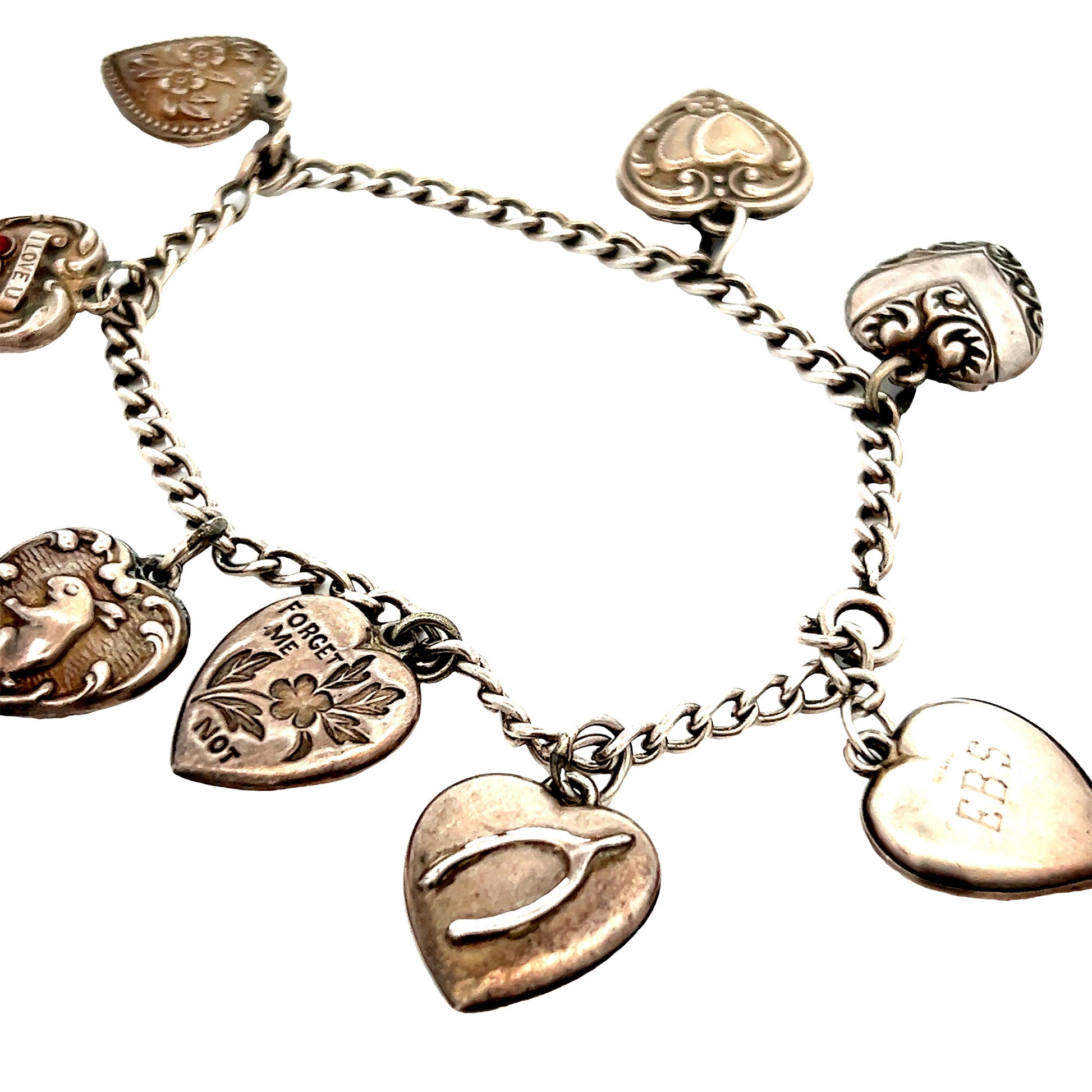 Sterling Silver 1940s Art Deco Original Charm Bracelet