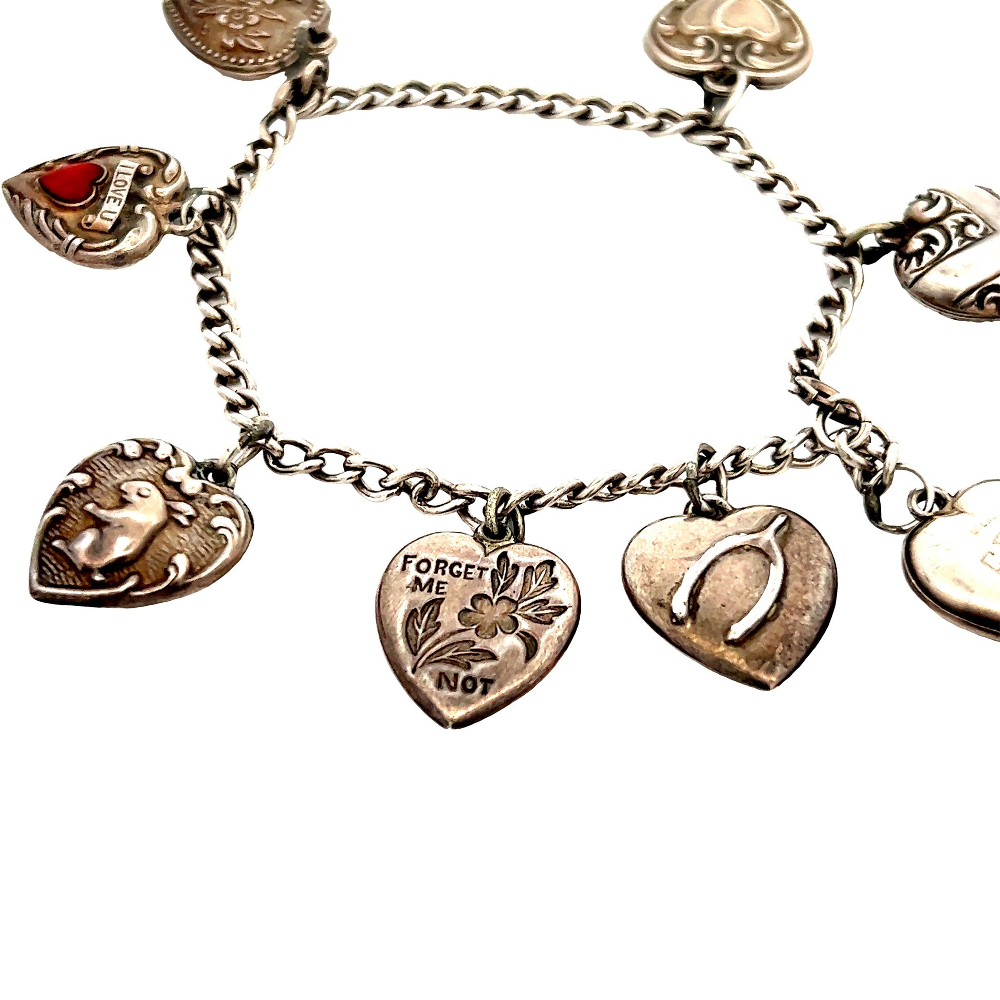 Sterling Silver 1940s Art Deco Original Charm Bracelet