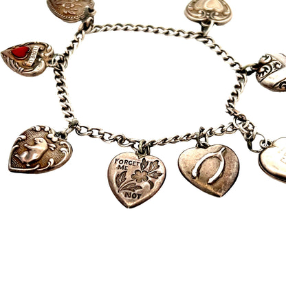 Sterling Silver 1940s Art Deco Original Charm Bracelet