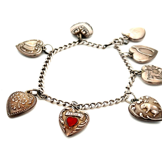 Sterling Silver 1940s Art Deco Original Charm Bracelet