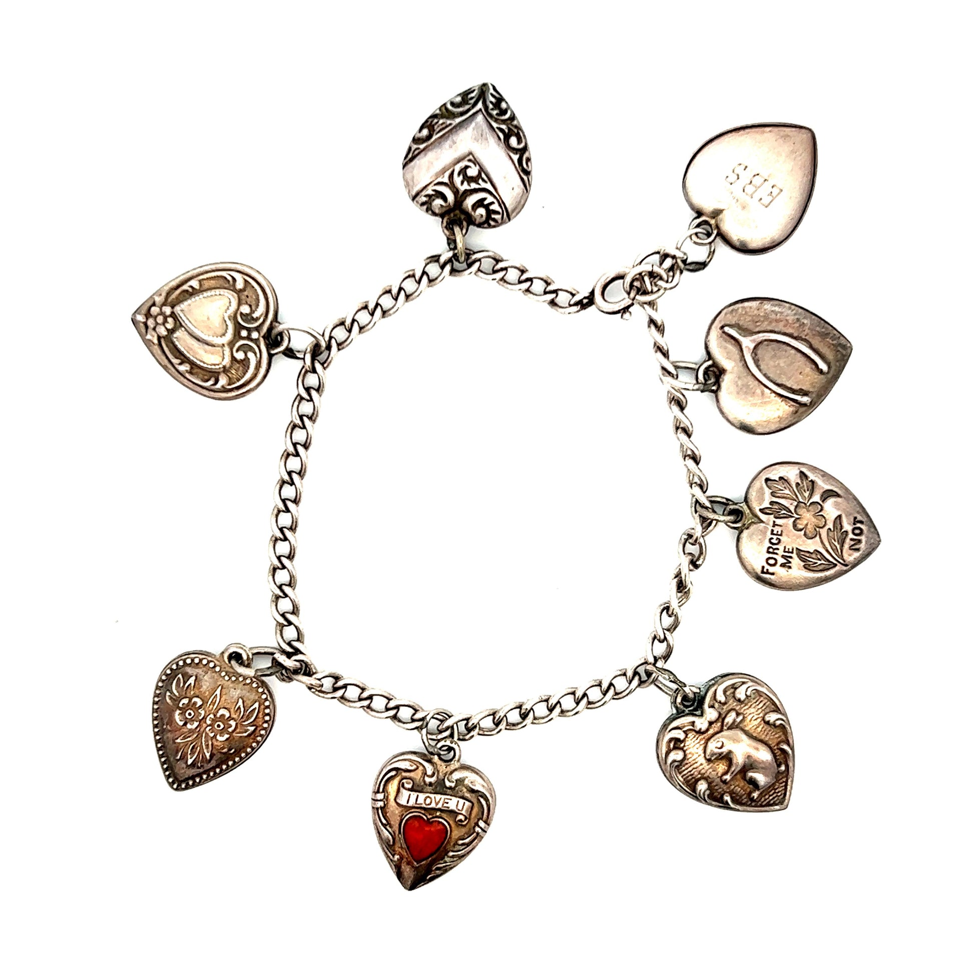 Sterling Silver 1940s Art Deco Original Charm Bracelet