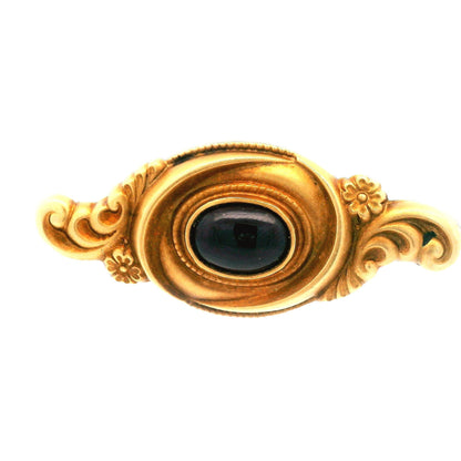 14K Yellow Gold Art Nouveau Cabochon Garnet Pin