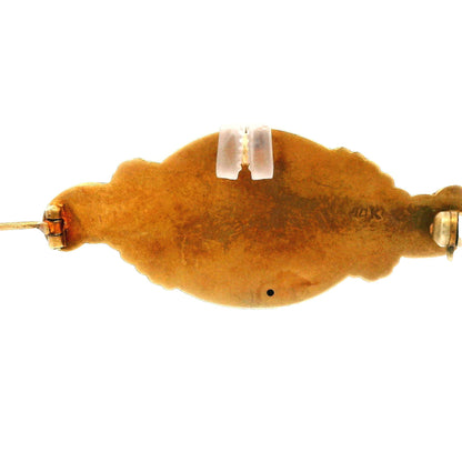 14K Yellow Gold Art Nouveau Cabochon Garnet Pin