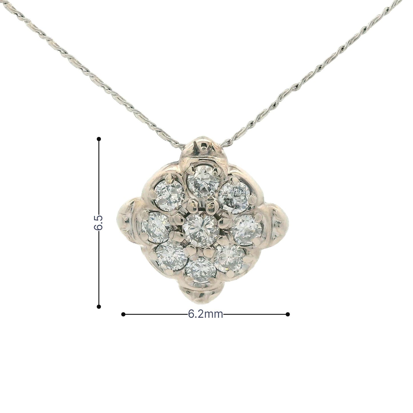 1960s 14k White Gold Diamond Cluster Pendant Necklace