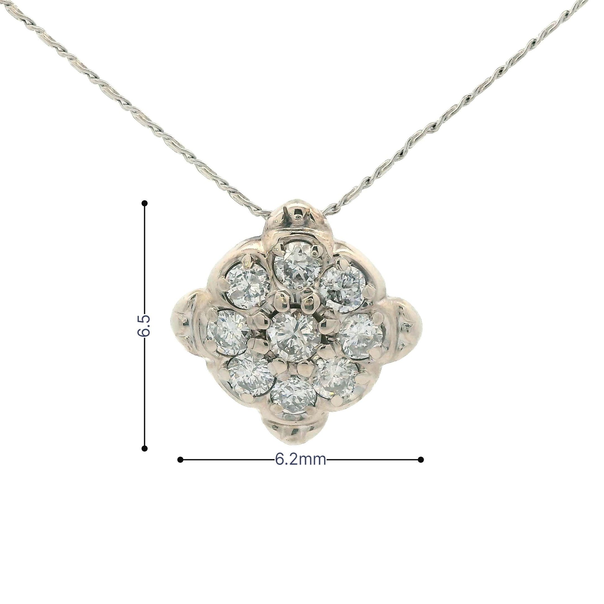 1960s 14k White Gold Diamond Cluster Pendant Necklace