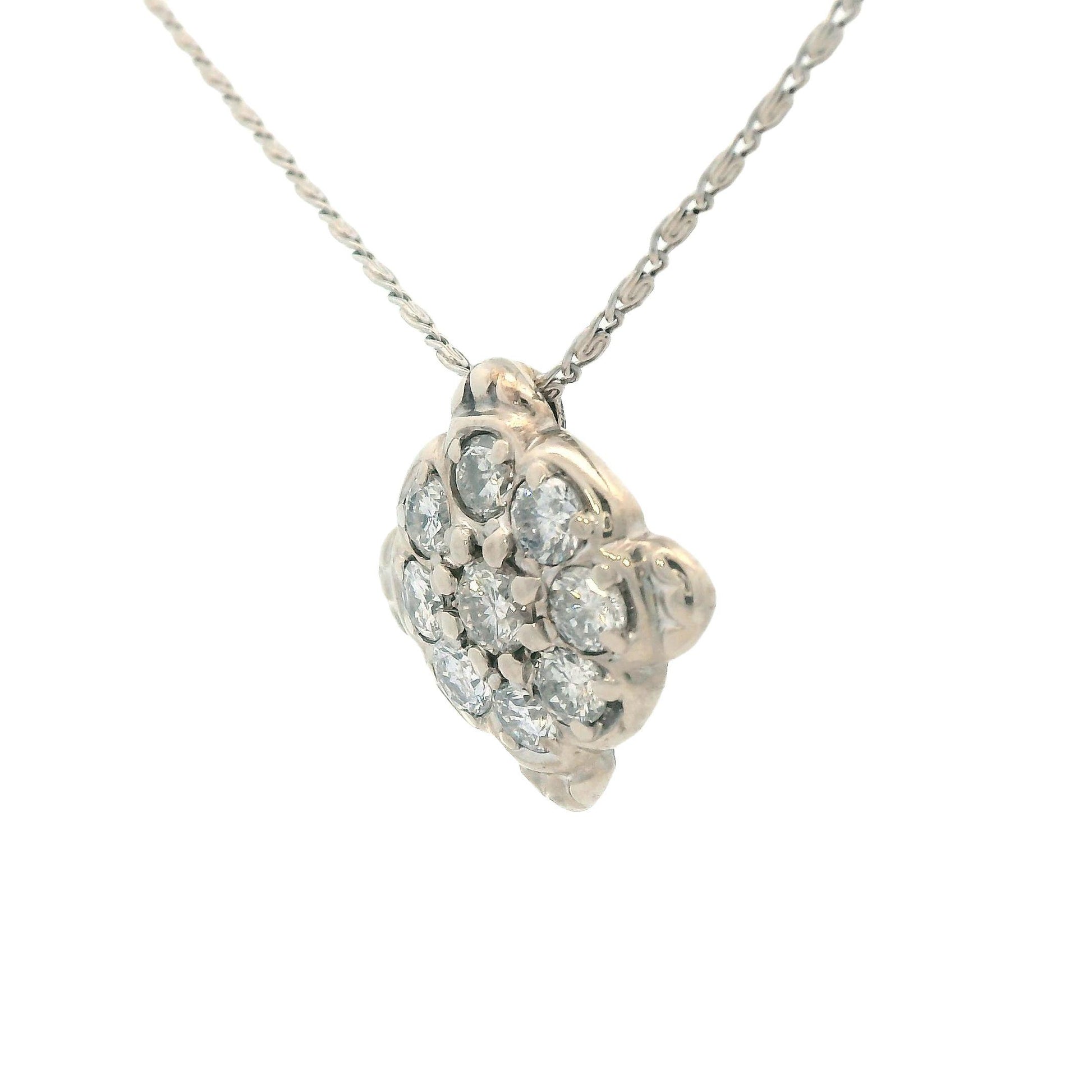 1960s 14k White Gold Diamond Cluster Pendant Necklace