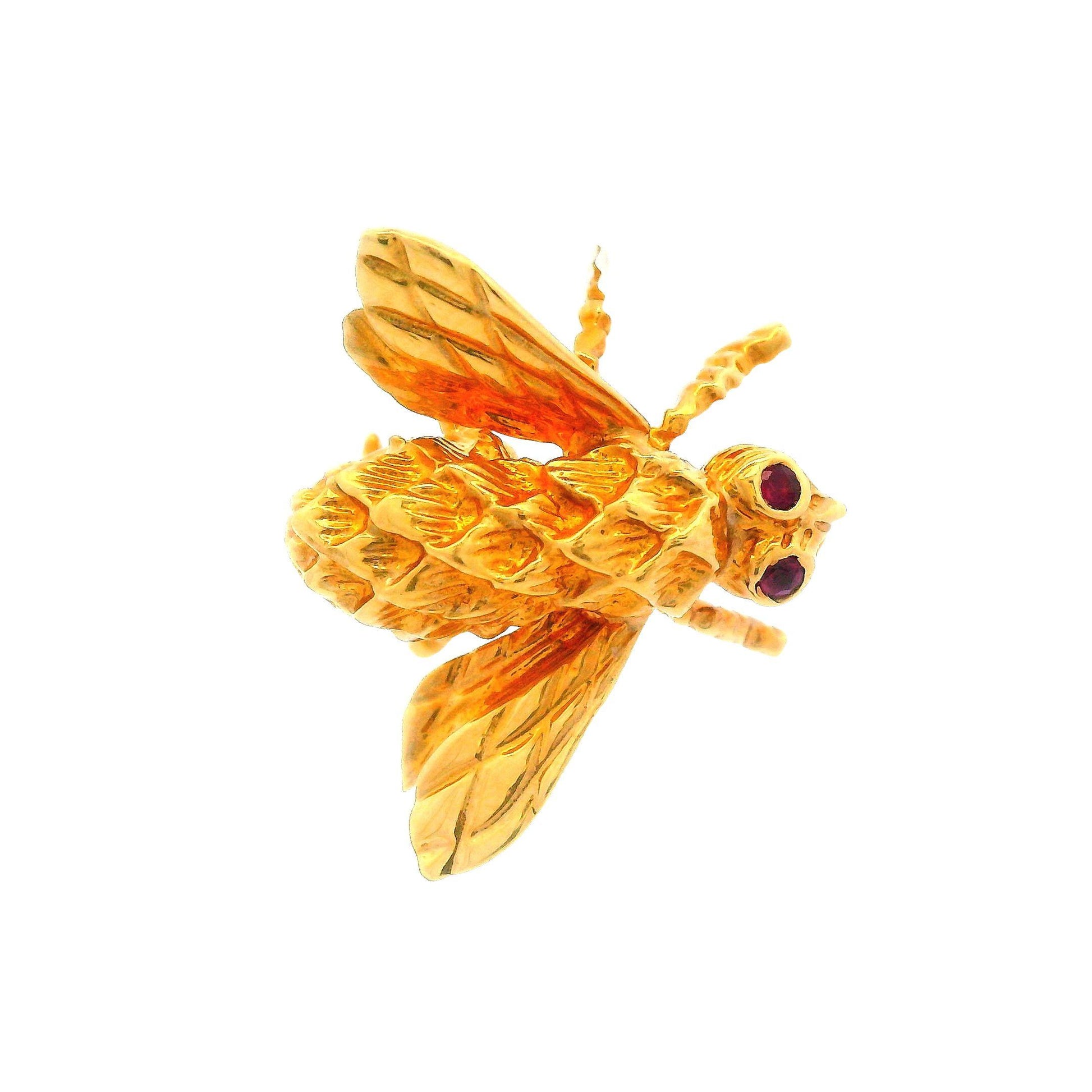 18k Yellow Gold Herbert Rosenthal Ruby Eyes Large Bee Pin/Brooch
