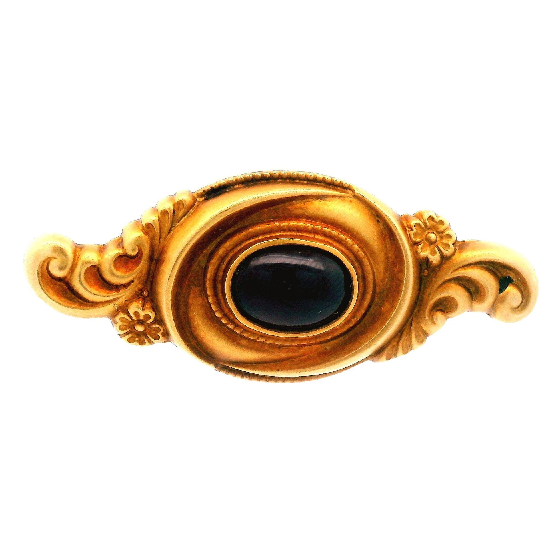 14K Yellow Gold Art Nouveau Cabochon Garnet Pin