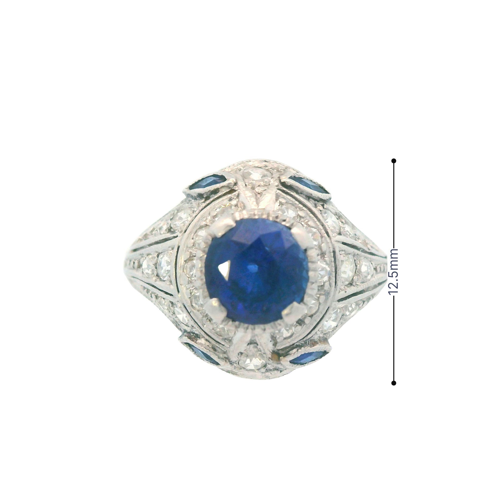 1915 Art Deco Platinum Diamond and Sapphire Ring