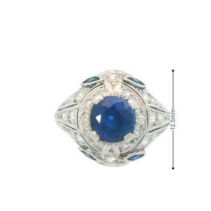 1915 Art Deco Platinum Diamond and Sapphire Ring