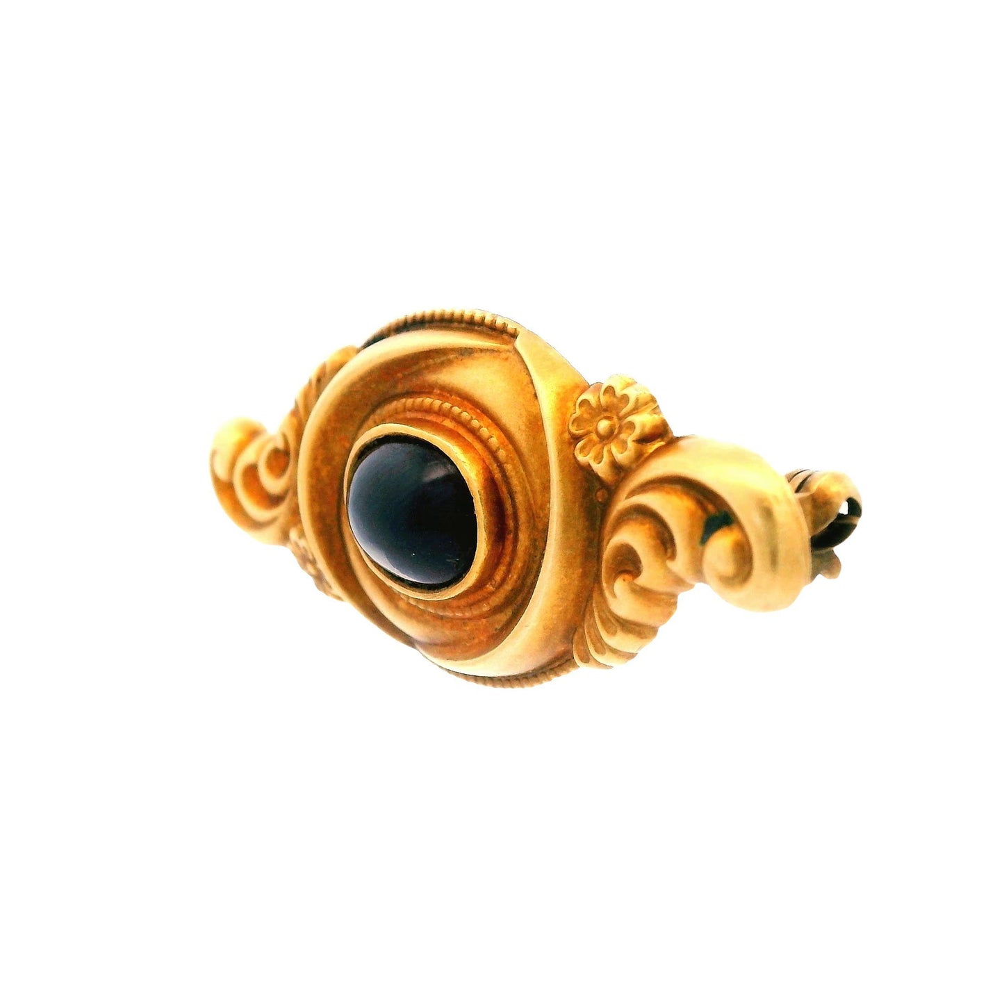 14K Yellow Gold Art Nouveau Cabochon Garnet Pin