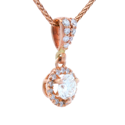 Contemporary 14k Rose Gold Diamond Drop Pendant w/ 18" Wheat Chain