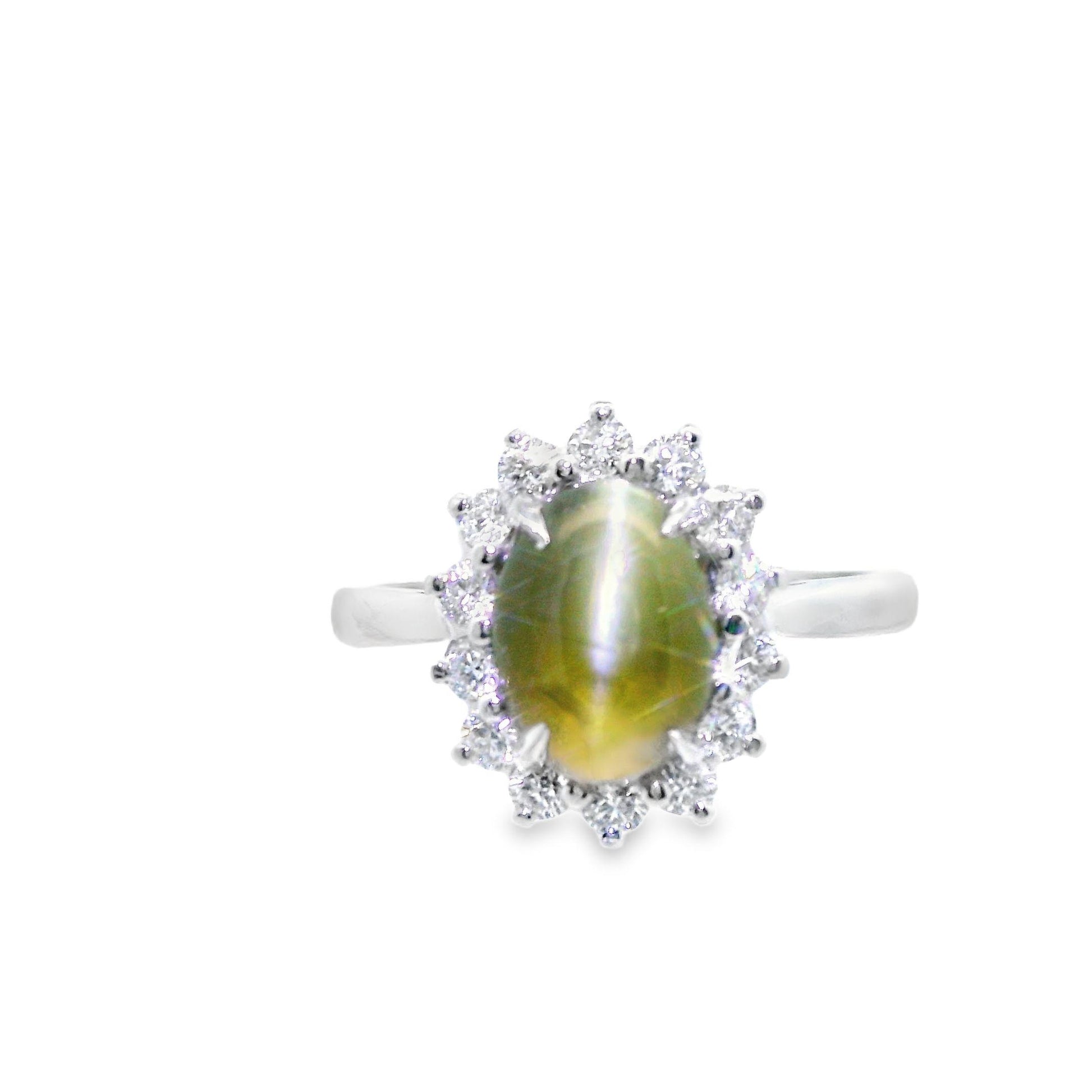 Diamond and 2+ carat Cats Eye Chrysol Beryl Platinum Ring