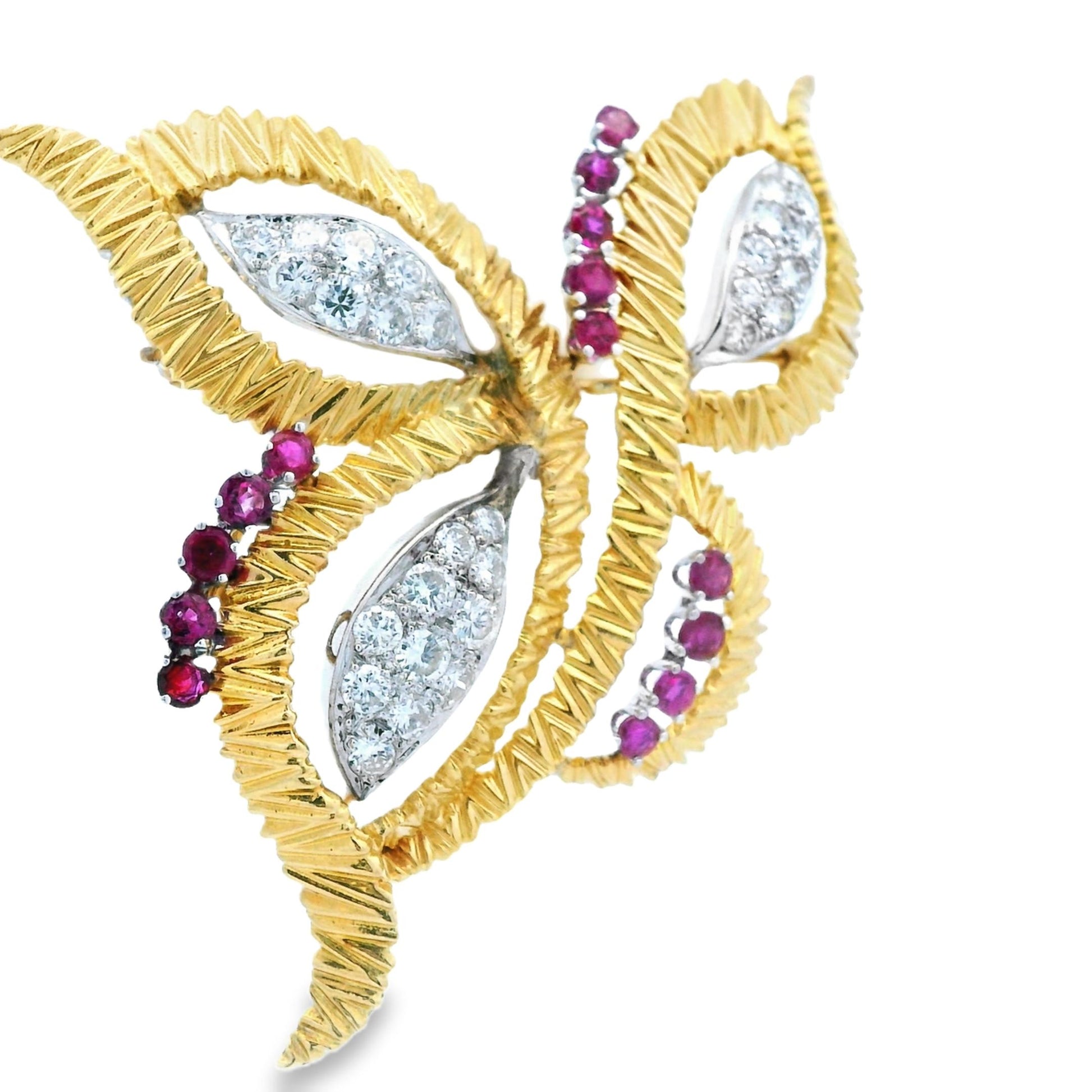 Contemporary 18k Yellow and White Gold Butterfly Pin/Pendant w/Ruby & Diamond