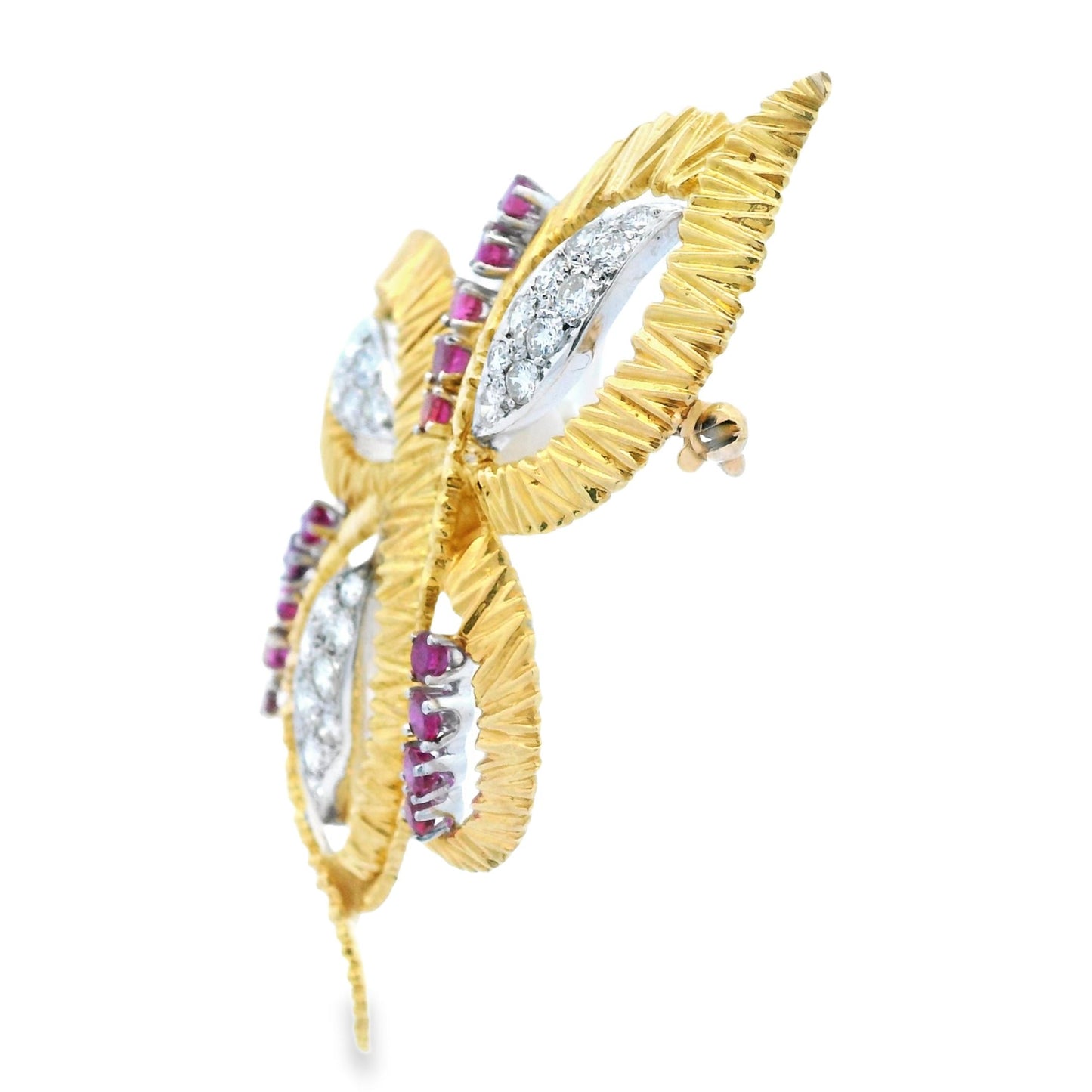Contemporary 18k Yellow and White Gold Butterfly Pin/Pendant w/Ruby & Diamond