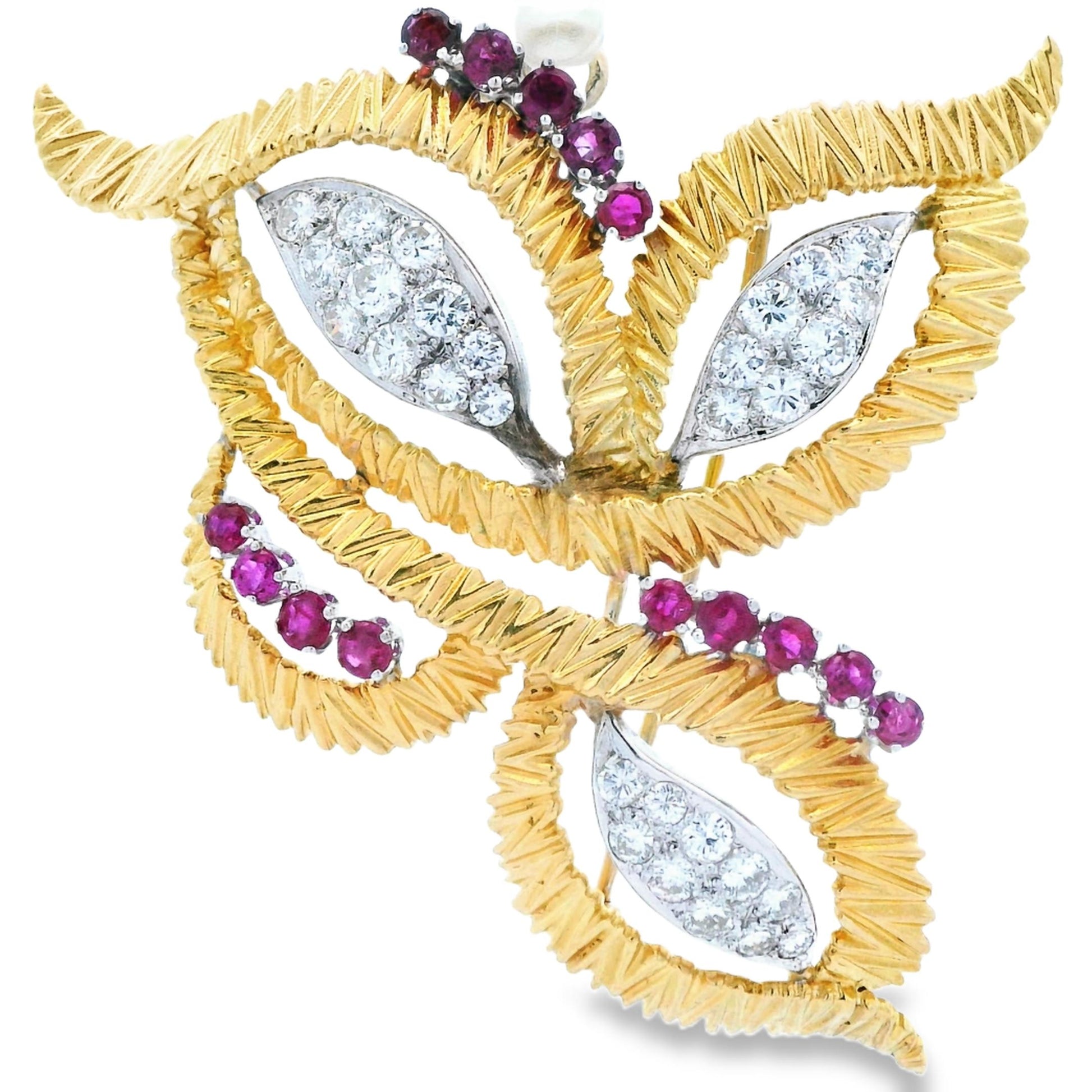 Contemporary 18k Yellow and White Gold Butterfly Pin/Pendant w/Ruby & Diamond