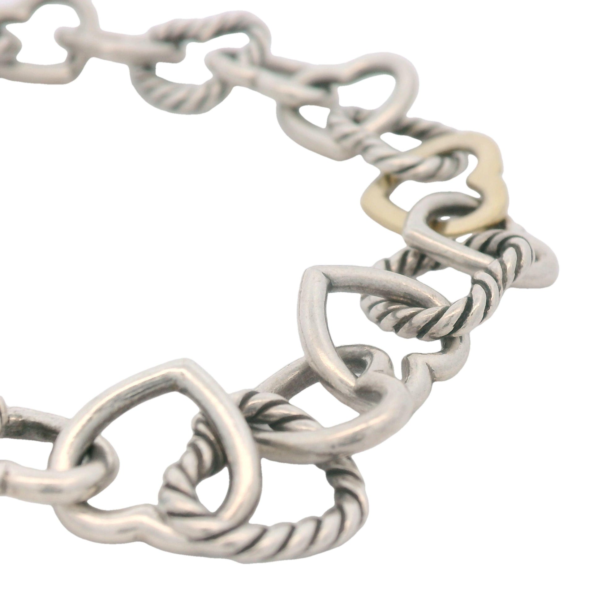 Front view of David Yurman Heart Toggle Bracelet featuring sterling silver and 18K gold heart toggle clasp.