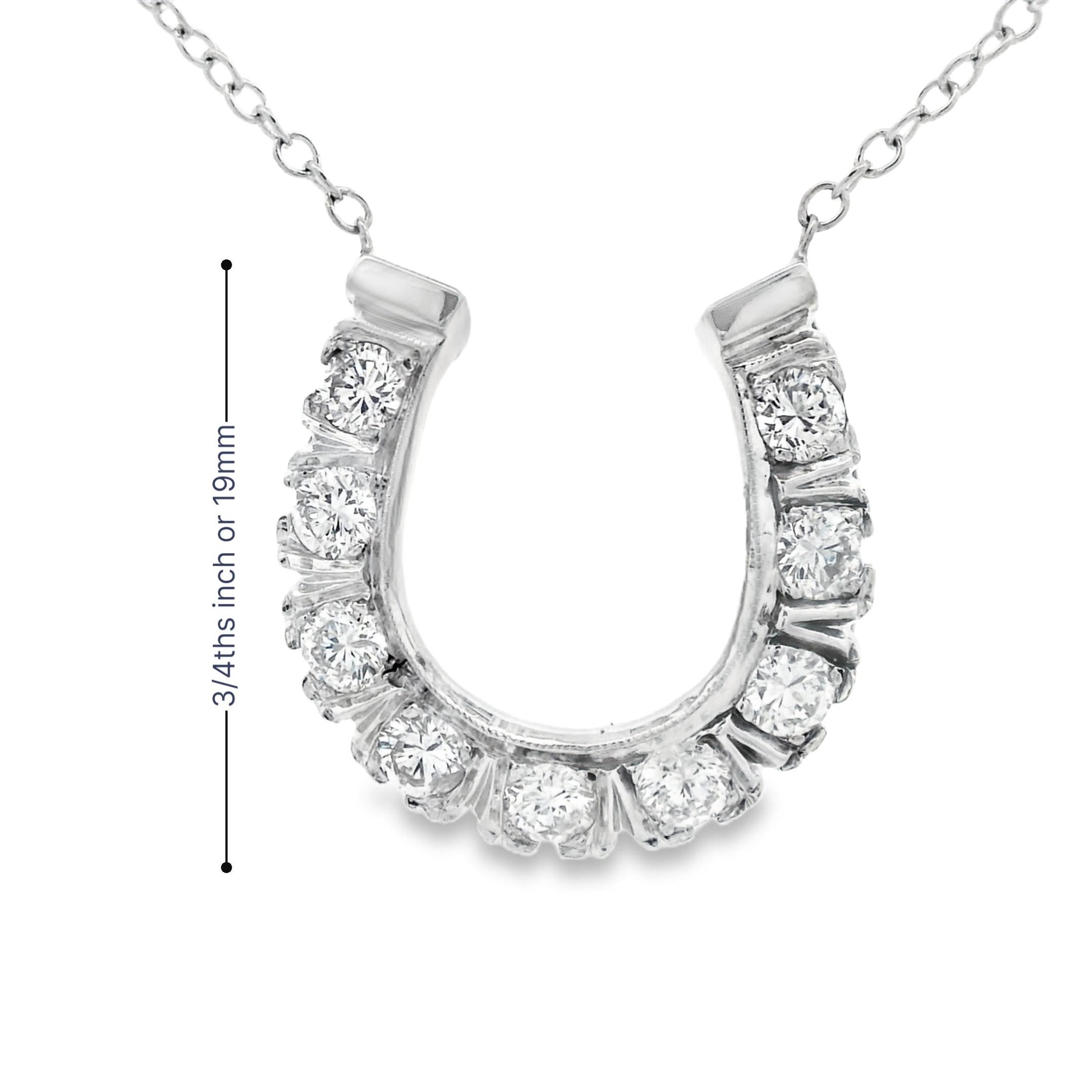 1980s 14k White Gold and Diamond Horseshoe Necklace w/ Appraisal