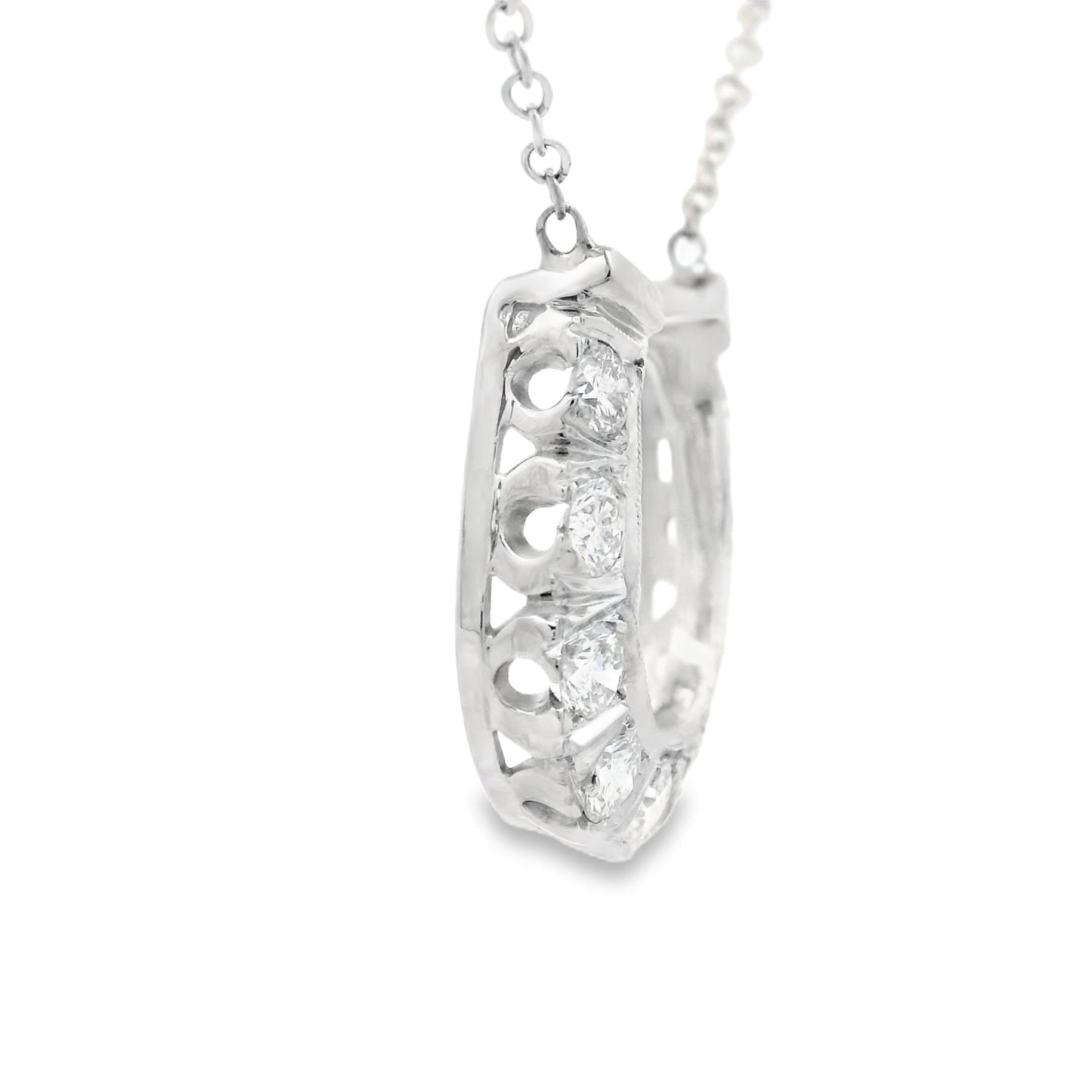 1980s 14k White Gold and Diamond Horseshoe Necklace w/ Appraisal