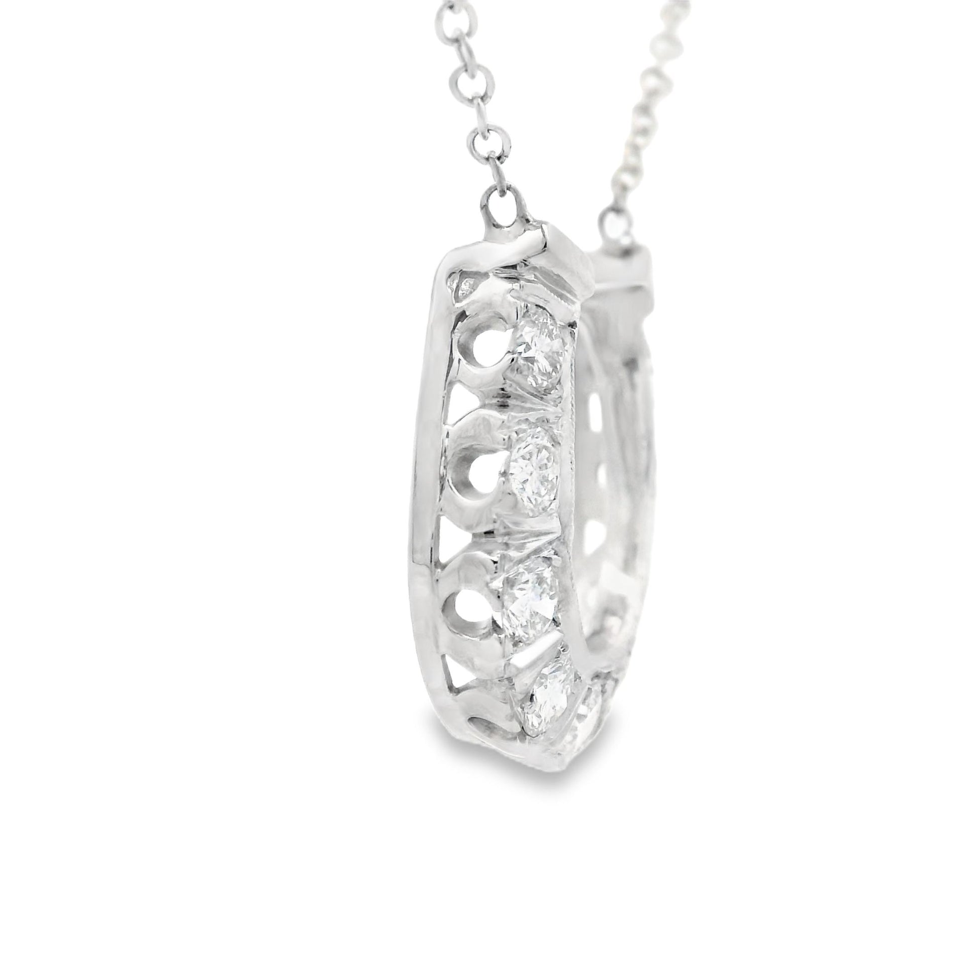 1980s 14k White Gold and Diamond Horseshoe Necklace w/ Appraisal