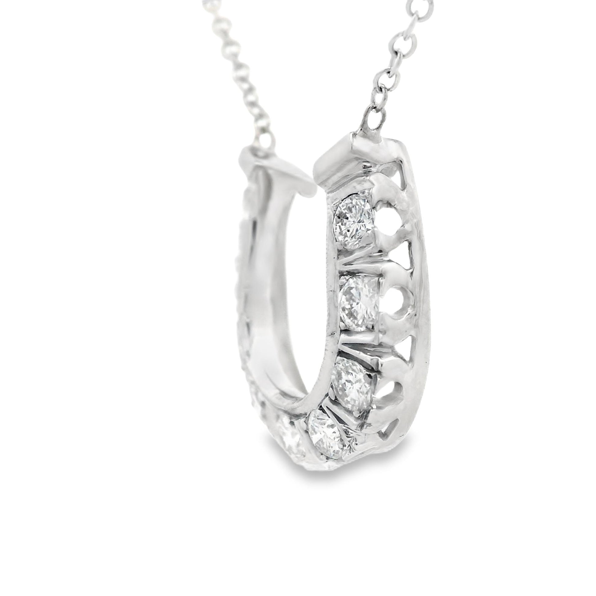 1980s 14k White Gold and Diamond Horseshoe Necklace w/ Appraisal