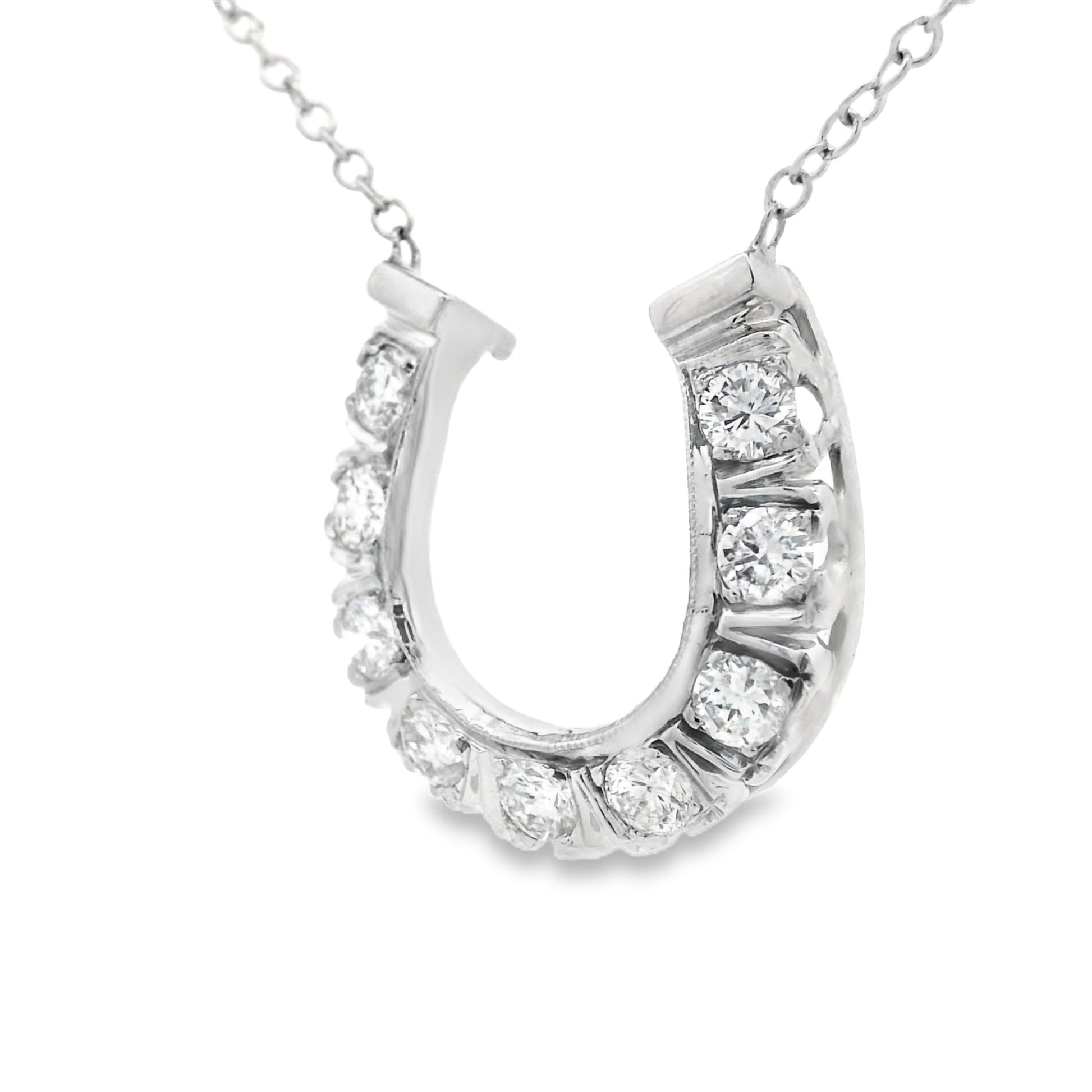 1980s 14k White Gold and Diamond Horseshoe Necklace w/ Appraisal