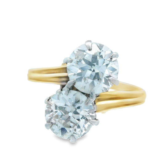 1910 Edwardian 14k Yellow and Platinum Gold Toi et Moi 2 Carat Diamond Ring