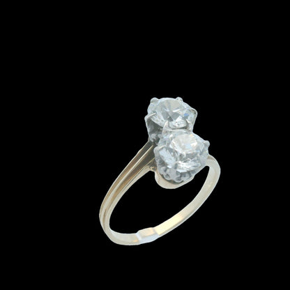 1910 Edwardian 14k Yellow and Platinum Gold Toi et Moi 2 Carat Diamond Ring