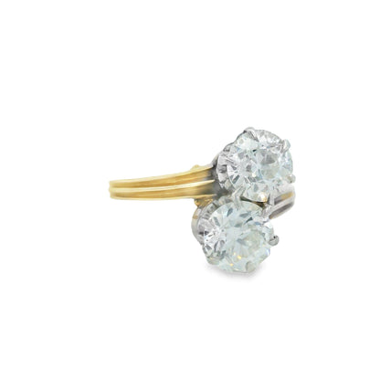 1910 Edwardian 14k Yellow and Platinum Gold Toi et Moi 2 Carat Diamond Ring
