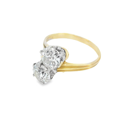 1910 Edwardian 14k Yellow and Platinum Gold Toi et Moi 2 Carat Diamond Ring