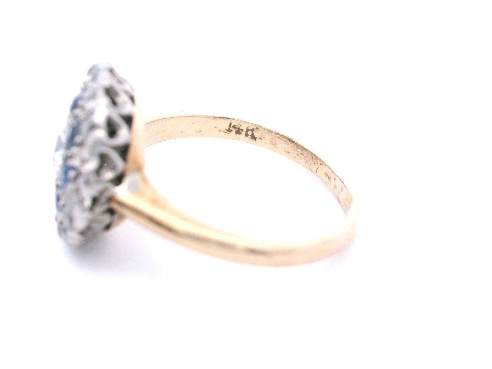 Platinum & 18k YG Antique Sapphire & Diamond Double Halo Ring
