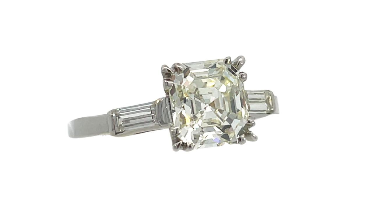 1925 Art Deco Platinum Asscher and Baguette Diamond Ring with GIA Report
