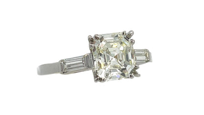 1925 Art Deco Platinum Asscher and Baguette Diamond Ring with GIA Report
