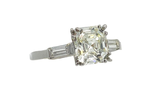 1925 Art Deco Platinum Asscher and Baguette Diamond Ring with GIA Report
