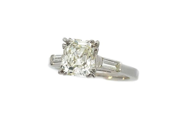 1925 Art Deco Platinum Asscher and Baguette Diamond Ring with GIA Report