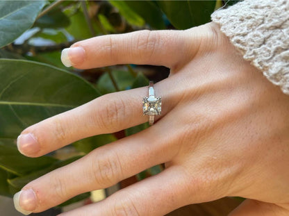 1925 Art Deco Platinum Asscher and Baguette Diamond Ring with GIA Report