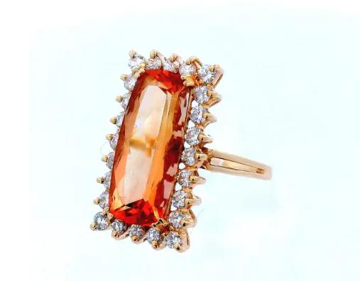 14K Yellow Gold Contemporary Topaz & Diamond Ring