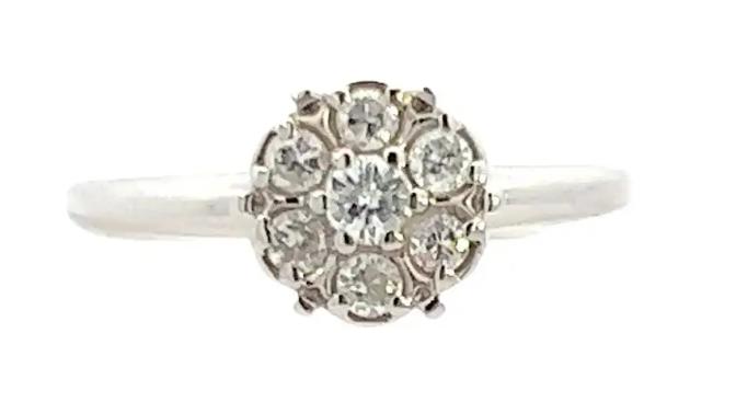14K White Gold Contemporary Diamond Cluster Ring