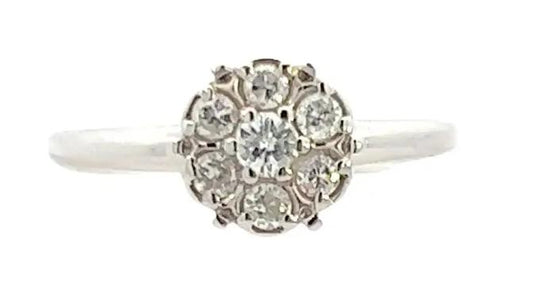 14K White Gold Contemporary Diamond Cluster Ring